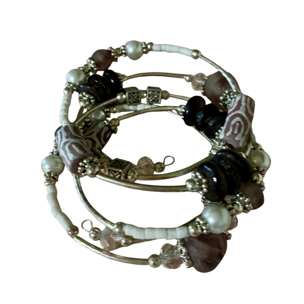 Hand Crafted Silver and Brown Beaded Bracelet Set